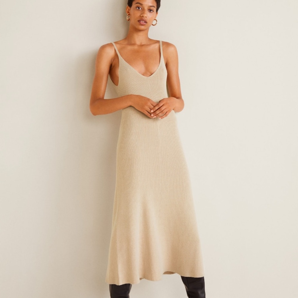 Mango ribbed jersey knit midi dress M